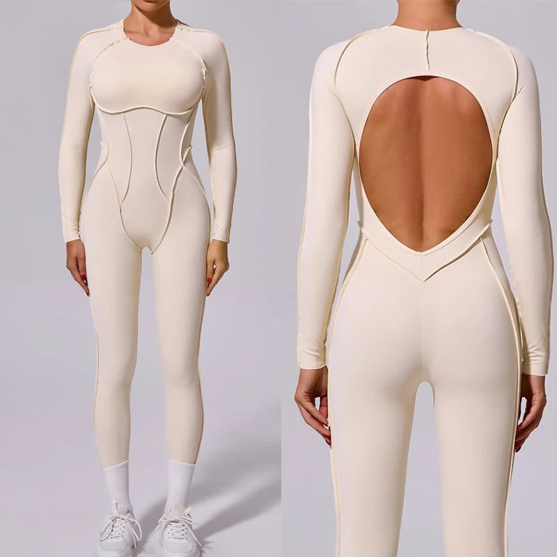 New Autumn/Winter Women's One-piece Yoga Jumpsuit Long-sleeved Sexy Backless Slim Fit Sports Outfit