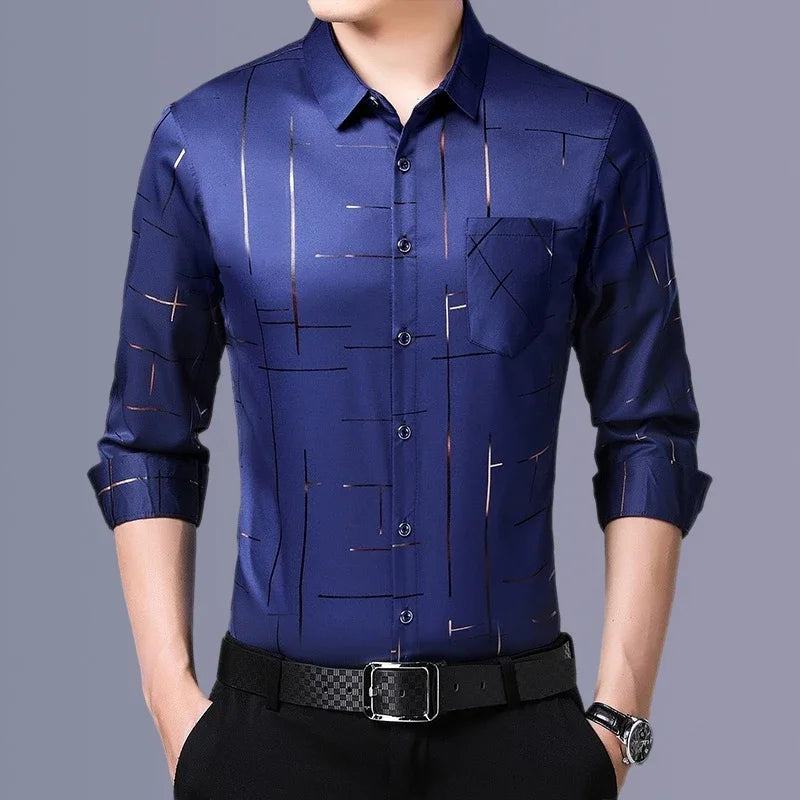Men's Casual and Fashionable Long Sleeved Printed Shirt, Non Ironing and Wrinkle Resistant Business Top TheFashionFever 2