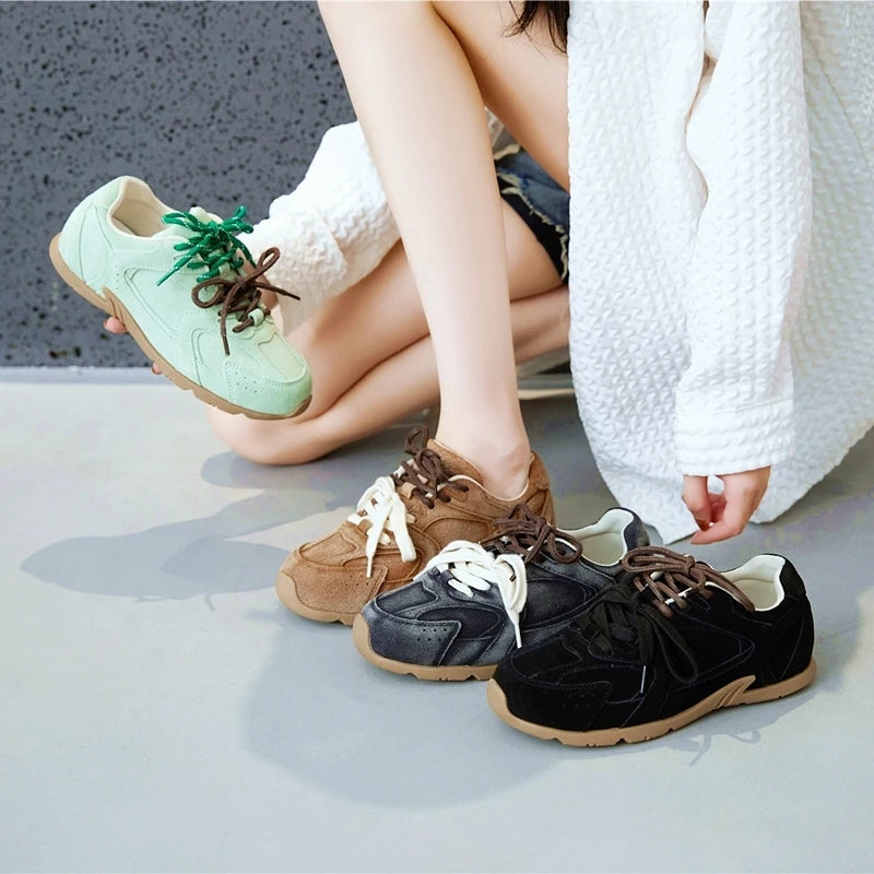 Women Sneakers New Genuine Leather Retro German Training Shoes Women Winter Velvet Fur Flat Casual Shoes Women
