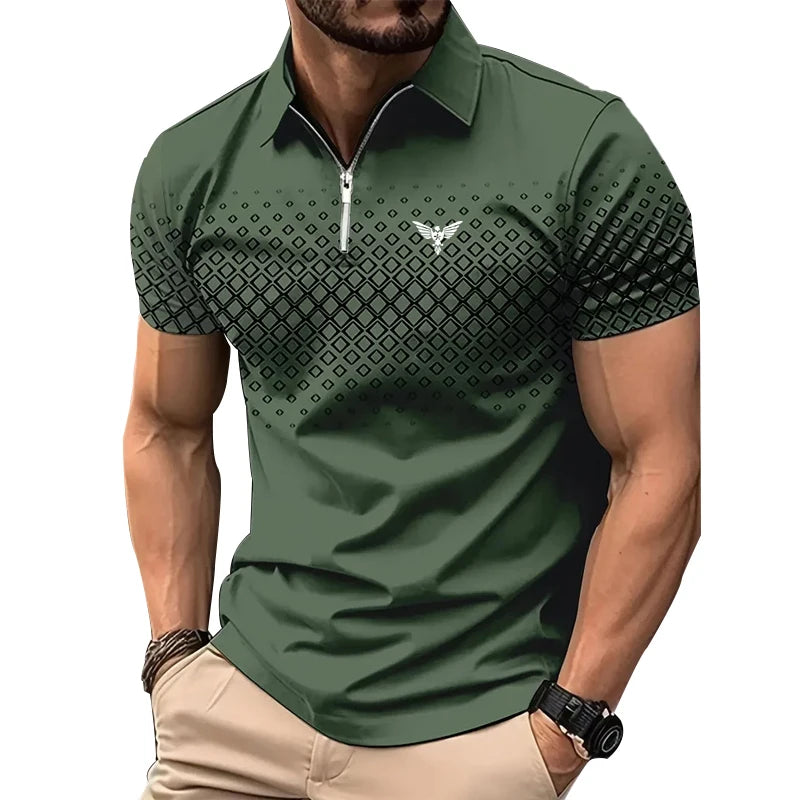 Men Personality Summer Fashion Sport Short Sleeve Casual Lapel Zipper Polo Shirt Men Print Polyester Quick Drying Polo Shirt Top 2