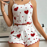 Love Printing Pajamas Set Sleepwear 2 PCS Short Tank Tops And Shorts