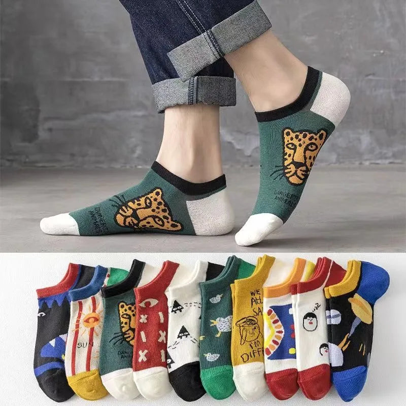 10 Pairs Of Casual Trend Ankle Socks For Men And Women, Comfortable, Breathable And Cute Cartoon Summer Couple Boat Socks 2