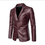 New Men Business Casual Leather Jacket Black / khaki Fashion Male Suit Collar Coats Large Size 5XL Slim Fit Top