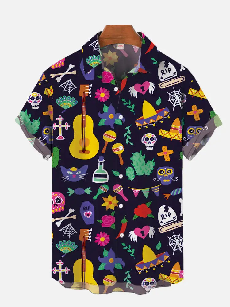 Mexican Graffiti Hawaiian Shirt - Men's Colorful Short Sleeve Hawaii Style 4
