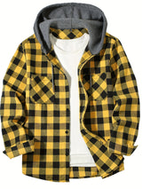 Men's Loose Plaid Hooded Shirt Large Size Fashion Casual Long sleeved Shirt Street StyleS-3XL 4