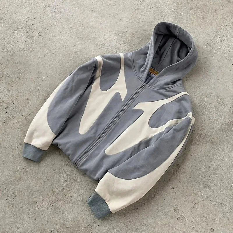 American  Retro Letter Printed Devil Pattern Hoodie Y2k Harajuku Casual Couple Zipper Hoodies Sweatshirt Fashion Street Clothing 3