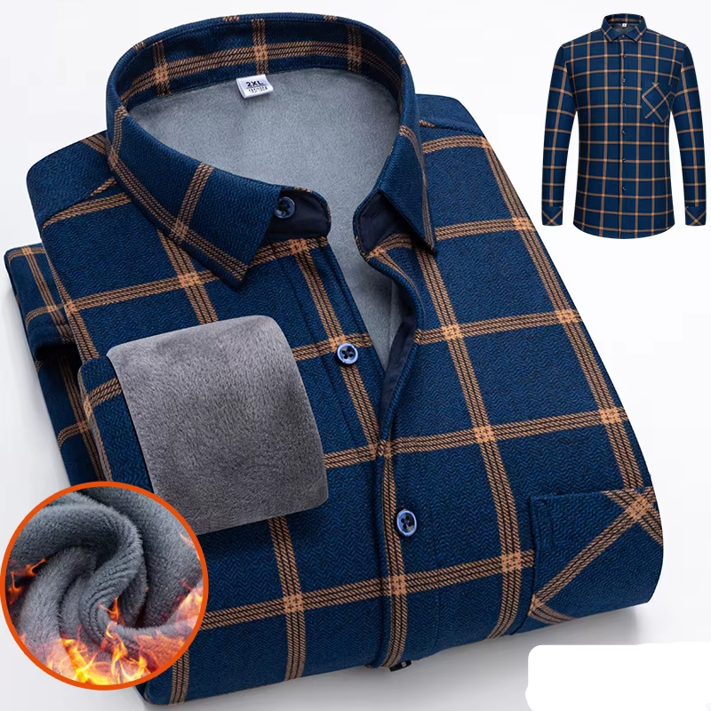 Men's Autumn Winter Thick Fleece Plaid Shirt