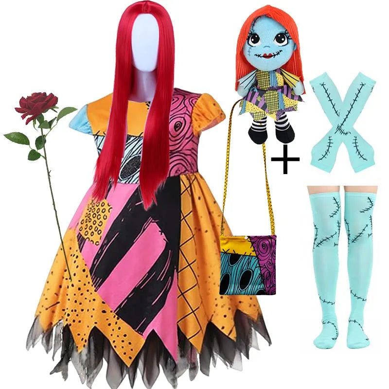 Classic The Nightmare Before Christmas Vintage Halloween Dress Sally Jack Jumpsuit Cosplay Clothes Children Fancy Party Apparel 5