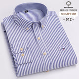 100-Cotton-Oxford-Men-s-Shirts-Long-Sleeves-Plaid-Soft-Regular-Fit-Formal-Dress-Shirt-Pocket