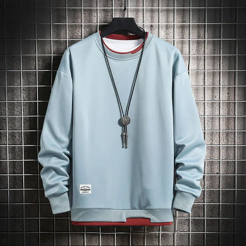 Mens Casual Sweatshirts Hoodie Men Fake Two Pieces Multi Color O-Neck Fashion 5