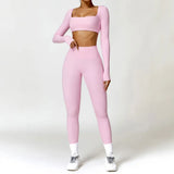 Women Tracksuit Yoga Set 2PCS Sportswear Workout Clothes Athletic Wear Gym Legging Fitness Bra Crop Top Long Sleeve Sports Suits