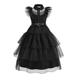 Children Addams Dress Kids Princess Black Wednesday Dance Dress Girl Cosplay Halloween Horror Costume Family Christmas Disguise 2