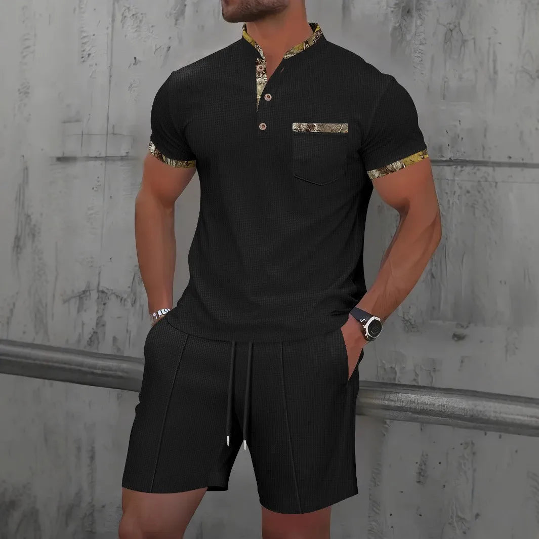 Men’s Summer Waffle-Knit Zip Lapel Set