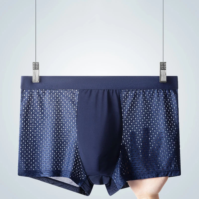 4pcs Men's Underwear Ice Silk Mesh Men Boxershorts Plus Size Panties Solid Sexy Men Boxer Summer Breathable Intimate Underpants 4