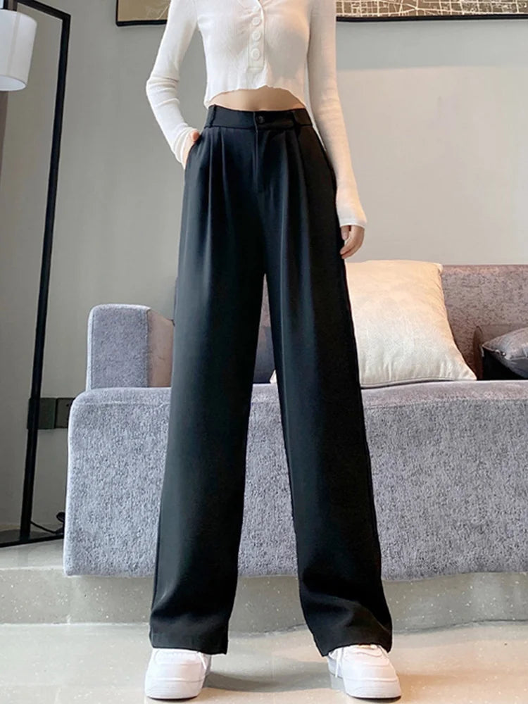 New-Women-Pants-Fashion-High-Waist-Stright-Long-Wide-leg-Suit-pants-Female-Casual-Spring-Summer