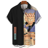 Fashion Men's Clothing Cool Samurai Cat Tops Shirts 5