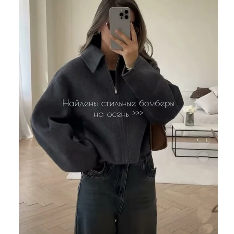 Autumn Jackets Women's 2025 New Coats Chic Loose Lapel Warm Street Women's Jackets Simple Casual Joker Youth Outerwear 5
