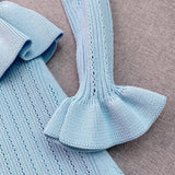 YuooMuoo Brand Fashion One-piece Knitted Maxi Dress Women Elegant V-neck Ruffled Slim Waist Bodycon Sweater Dress Party Vestido 6