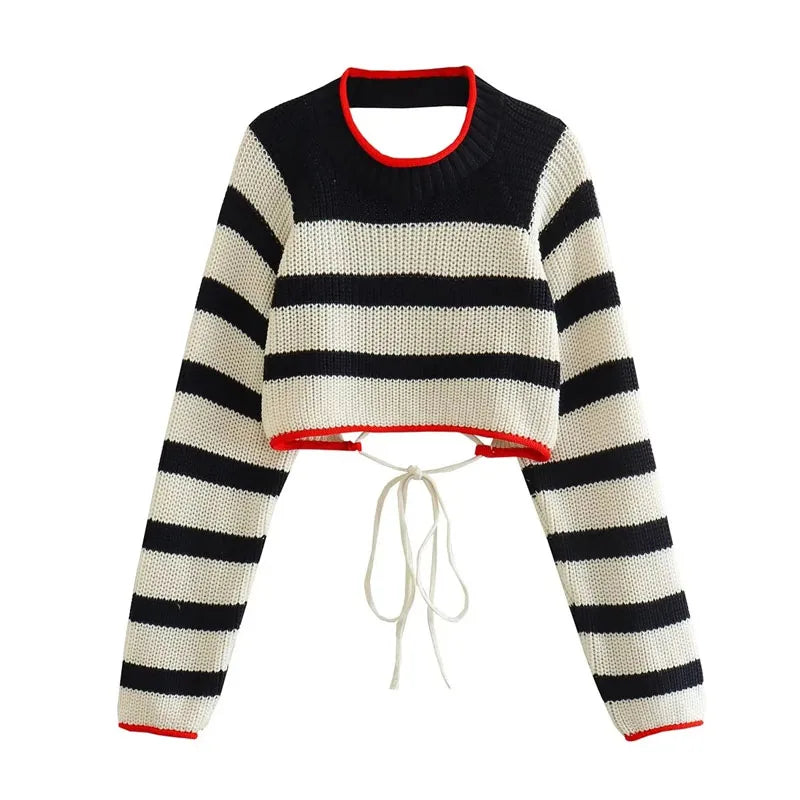Y2K Striped Pin Up Full Sleeve Knitted Cardigans 4