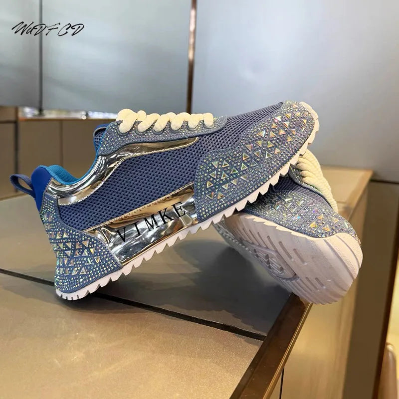 Chunky Sneakers Men Designer Bling Punk Board Shoes Fashion Casual Leather Mesh Breathable Increased Internal Platform Gym Shoes 3