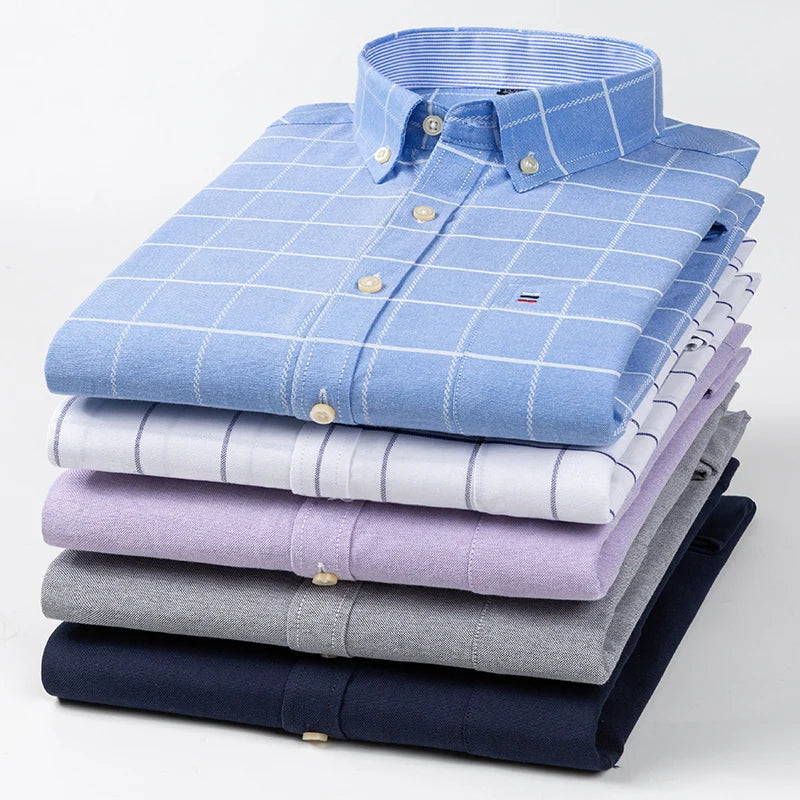 100% Cotton Oxford Men's Shirts t Regular Fit Formal Dress Shirt Pocket Social Blouse Male Clothes S-7XL 2