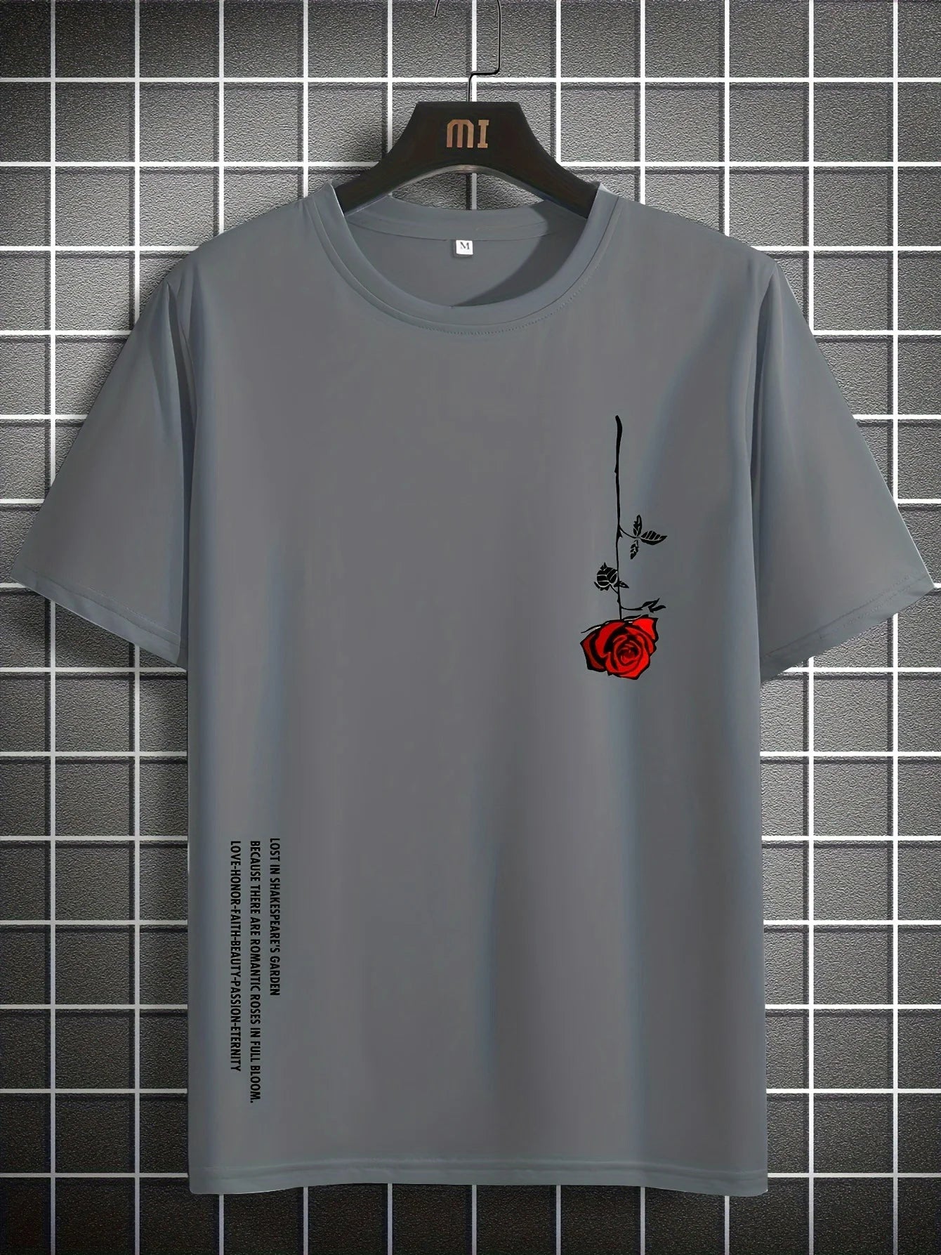 Men's Summer Loose Size 100% Cotton Rose Print Casual Slim Fit Round Neck Short Sleeve T-shirt Top 2
