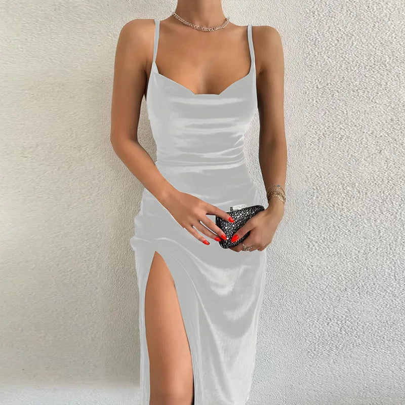 Women New Spring and Summer Fashionable and Sexy Slim Fit Slit Strap Dress 4