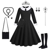 Gothic Black Dress Halloween Costume for Girls 2025 Party Ball Gown Children Cosplay Adams Family Vestido 3