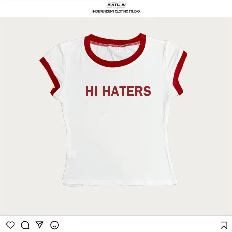 "Hi Haters" Letter Print Gothic T-shirt