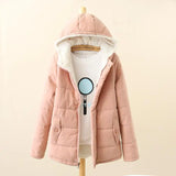 Korean Style New Fashion Women's Velvet Thicken Casual Trendy Solid Color Hooded Parkas Female Simple Basic Pocket Clothes Coats 4