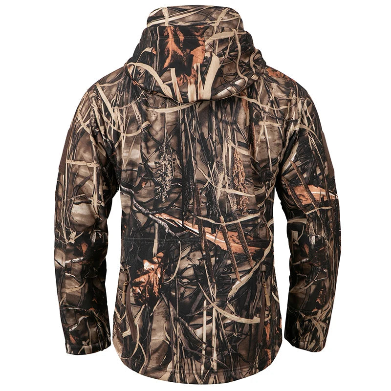 Men's Silent Soft Shell Camouflage Tactical Jacket Waterproof Warm Fleece Hunting Jackets Outdoor Hiking Fishing Hooded Coat 4