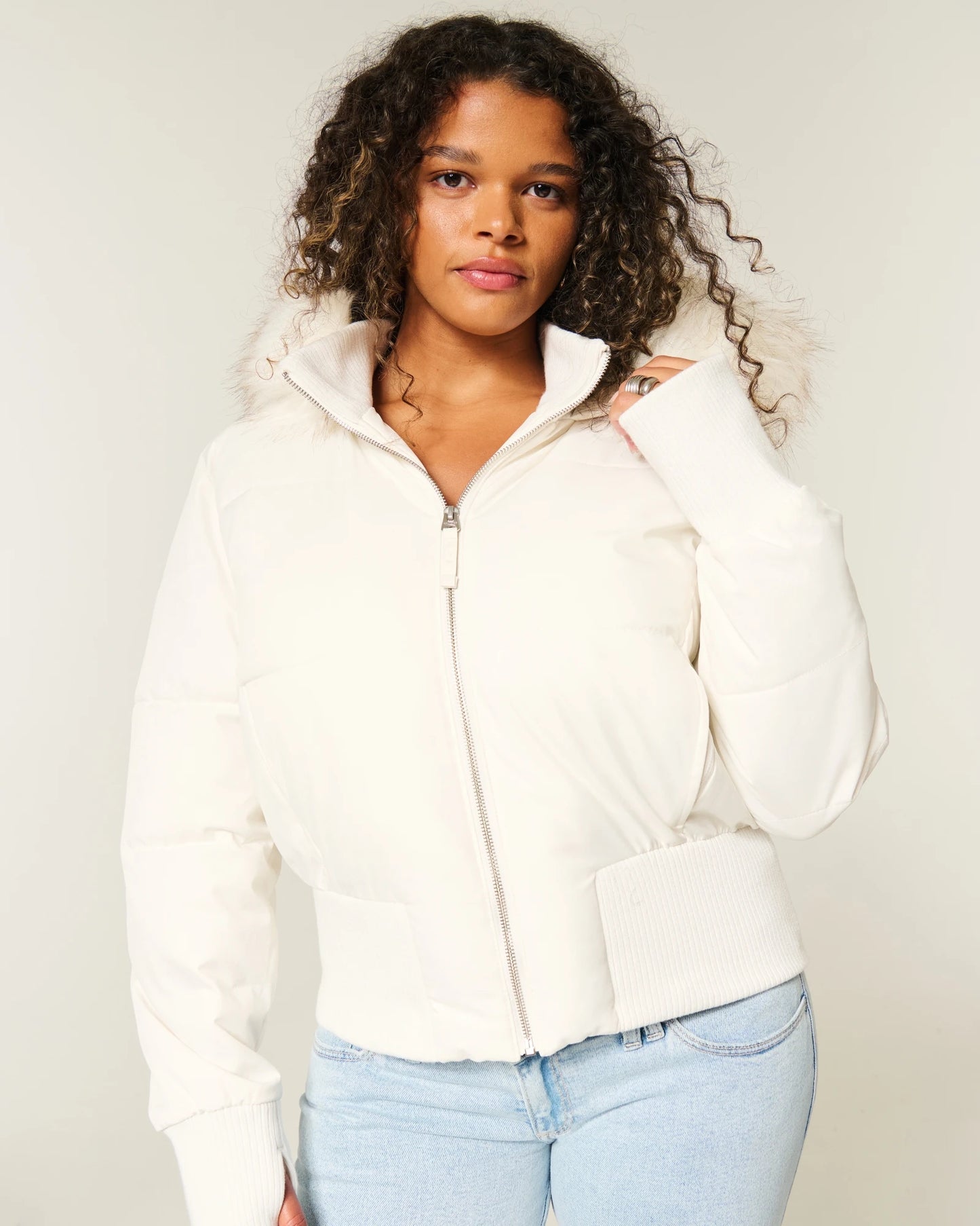 Women's Faux Fur Hooded Winter Crop Jacket