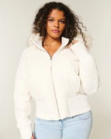 Women's Faux Fur Hooded Winter Crop Jacket