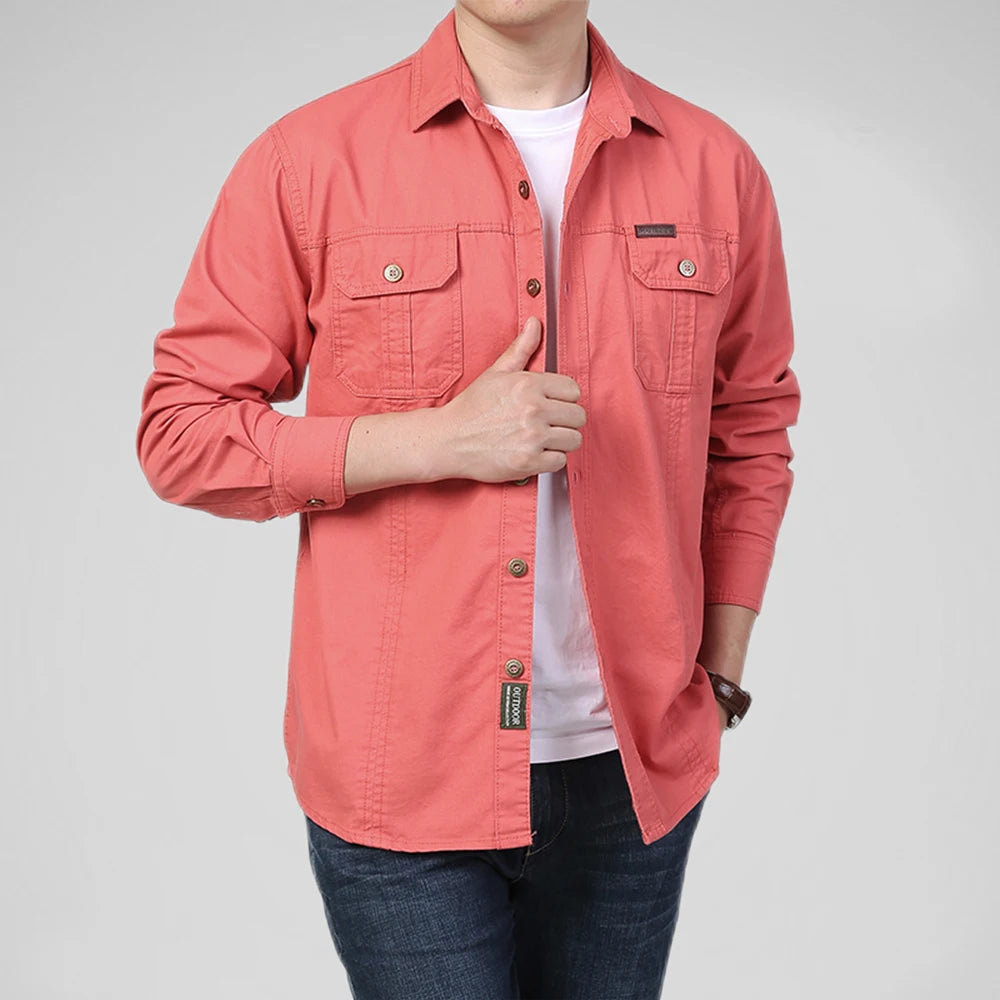 Men's 100% Cotton Multi-Pocket Cargo Shirt