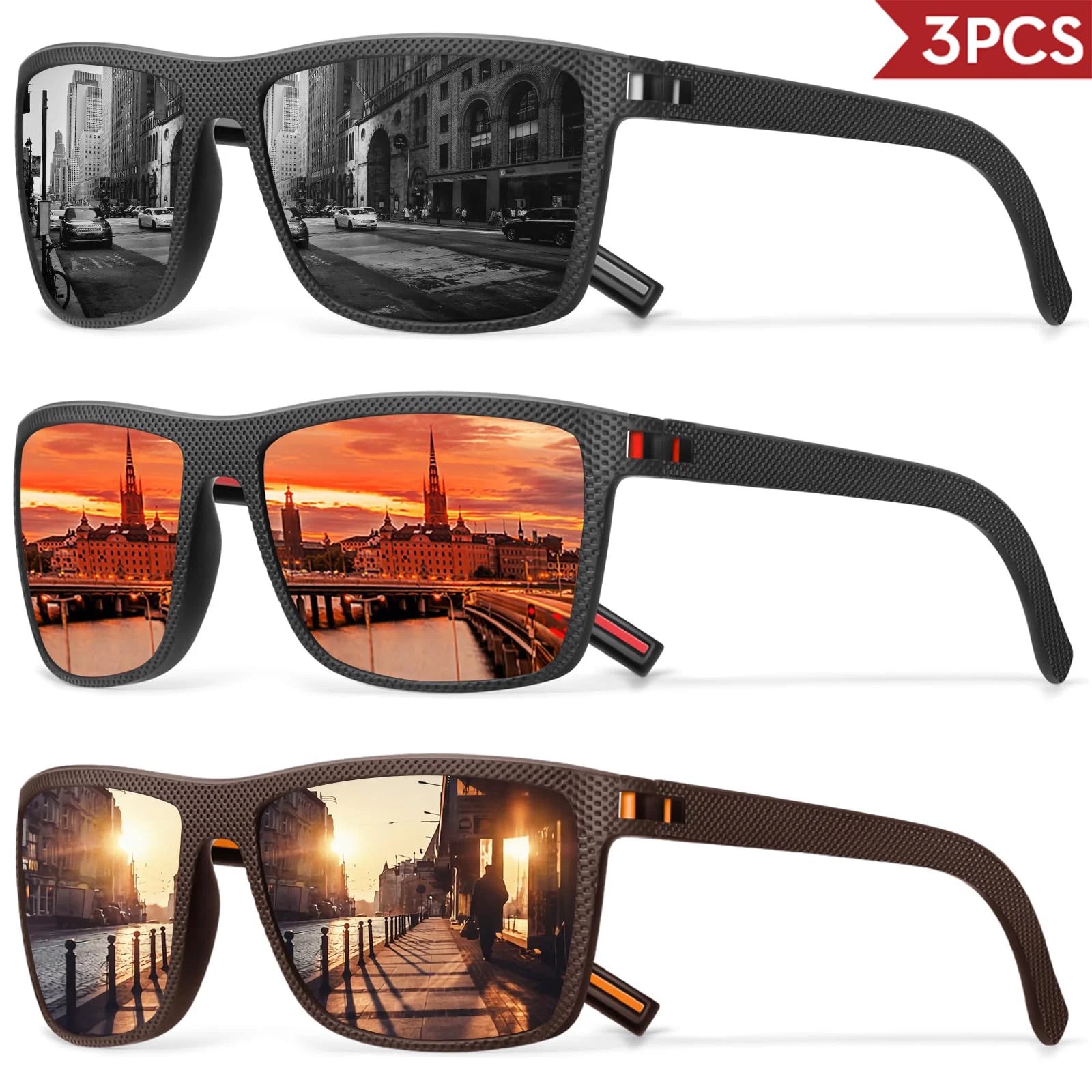 3/4 Pack New Designer Box Polarized Colorful Sunglasses