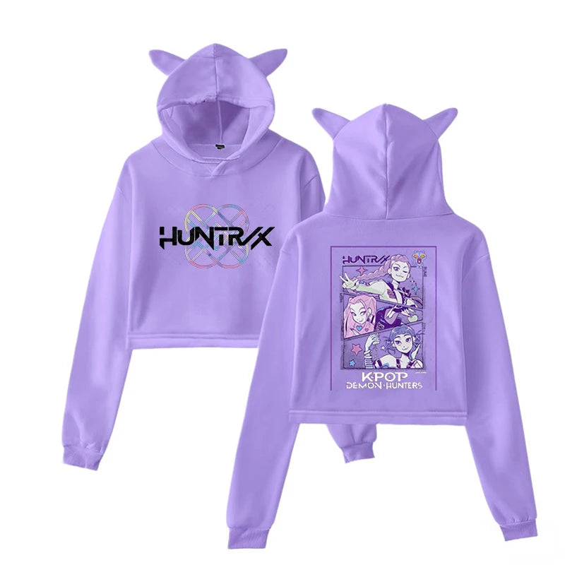 Hot Movie Print Cat Ears Long Sleeve Crop Tops Girls Fashion Hoodie Harajuku Streetwear Hoodie Women 2025 Girls Clothing 4
