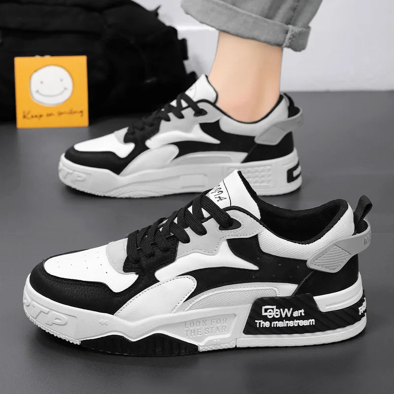 Men's Sneakers Men's Comfortable Platform Shoes 2023 Trend Lace-up Vulcanized Shoes White Casual Sneakers 3