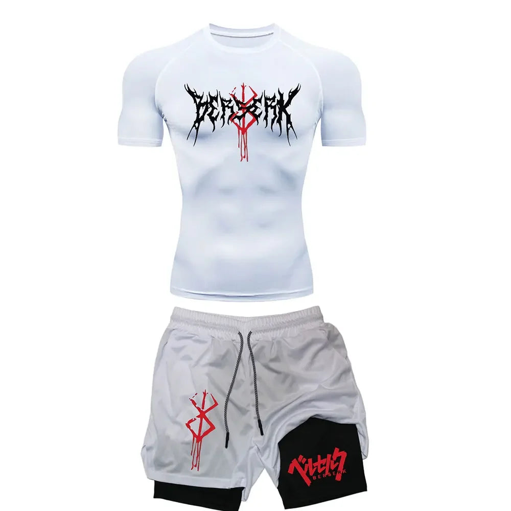 Anime Berserk Compression Set Men's Workout Gym Tshirts Breathable Running Shorts Quick Dry Sports Rash Guard Sportwear Set 6