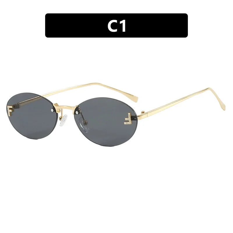Retro Rimless Oval Cat-Eye Sunglasses