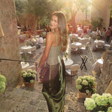 Elegant Women Summer Party Dresses Sets 2 Pieces Lace High Waist Lace Up Spaghetti Strap Top Satin Zipper Party Skirt Outfits 2