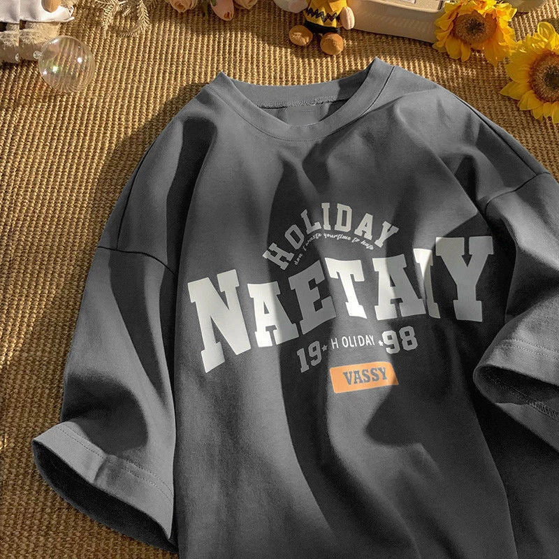 100% Cotton High Quality T-Shirt Short-Sleeved Comfortable Soft Loose Fashion Tops Tees Y2k American Vintage T Shirt For Men 5