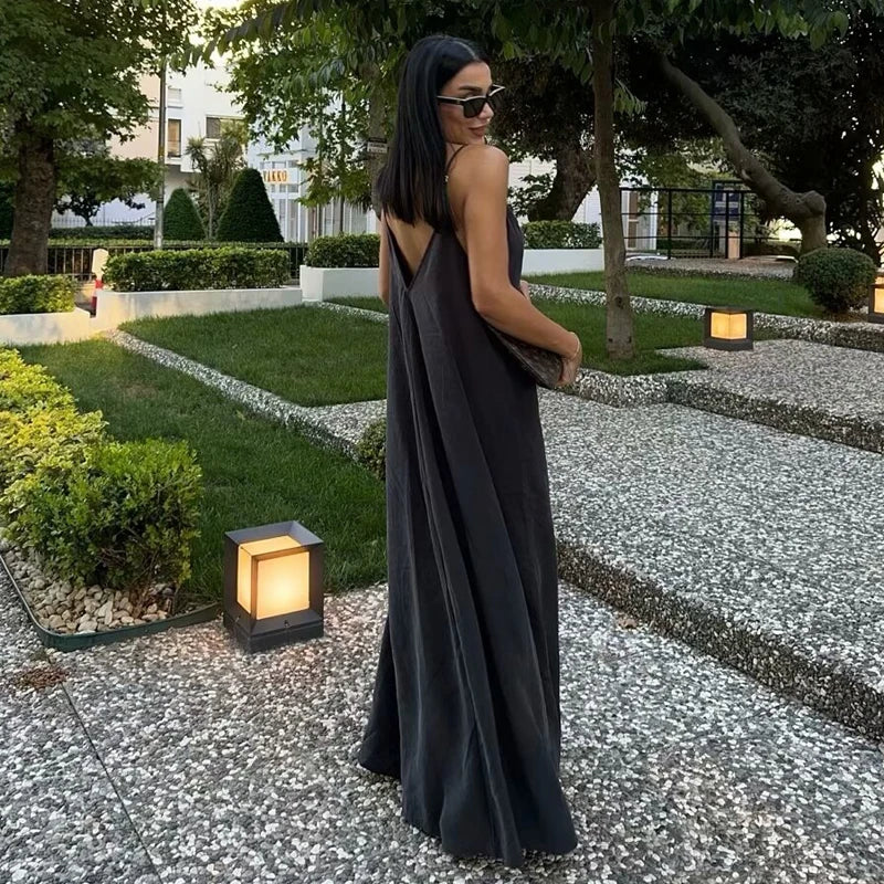 MUJER Black Slip Long Dresses for Women Red Draped Summer Dress Woman 2025 Sexy Backless Maxi Dress Women Summer Beach Dresses 2