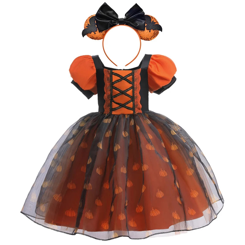 Girls' Halloween Pumpkin Witch Princess Dress