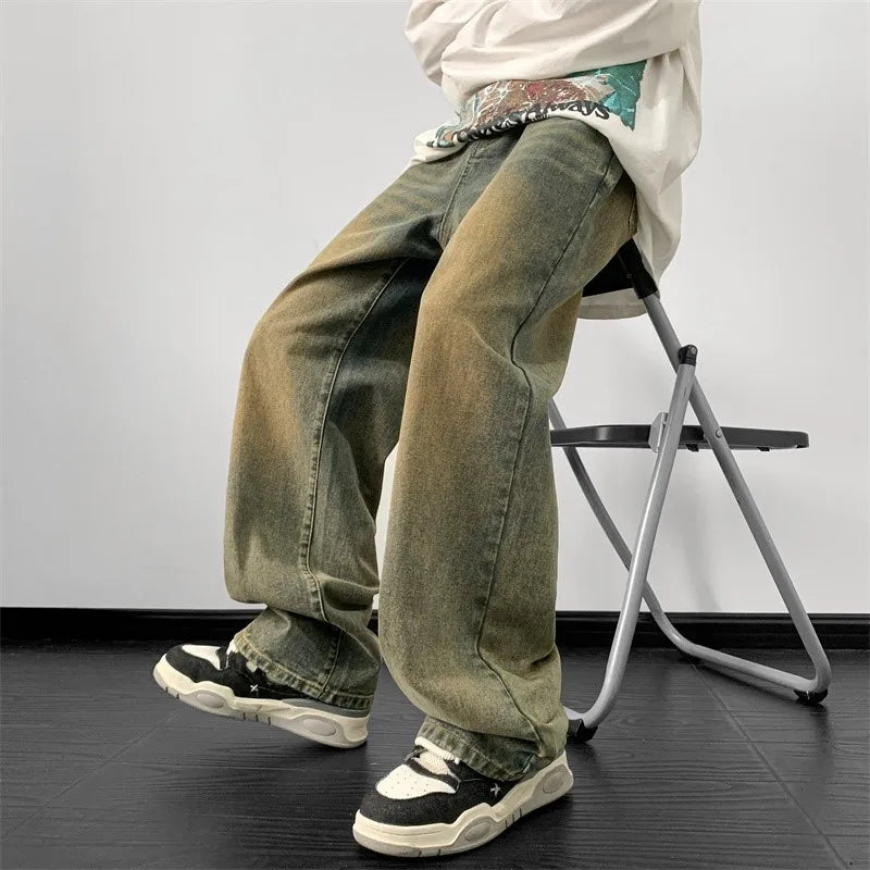 Men's Wide Leg Denim Pants | 2024 Loose Fit Jeans | Harajuku Streetwear Trousers