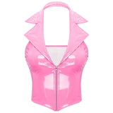 Women Latex Leather Halter Camisole Party Glossy Leather 3