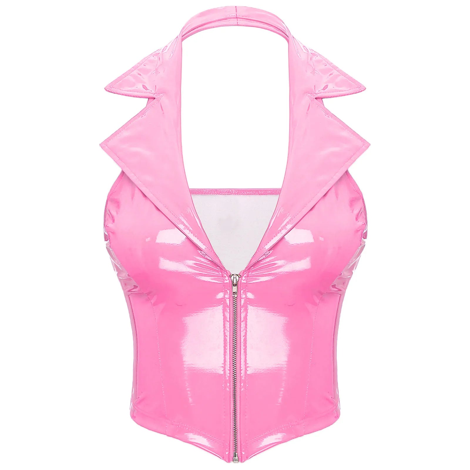 Women Latex Leather Halter Camisole Party Glossy Leather 3