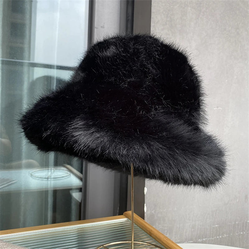 Faux Fur Bucket Hat Hot Warm Imitation Fur Thickened Autumn Winter hat Personality Fishermen Hats for women Bracer Plush hat겨울모자