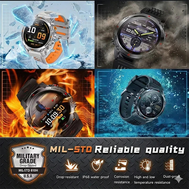 2026 New Military Bluetooth Call Smart Watch Built-in GPS Compass Barometric Altimeter 10ATM Waterproof Sports Smartwatches Men