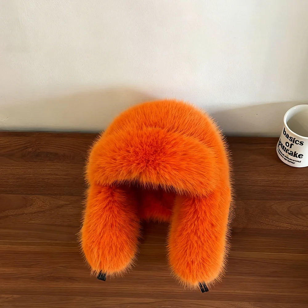 INS Fashion Faux Fur pilot Hat Bomber hat women ski cap winter hat faux fur Trapper hat thickened warm шапка ушанка