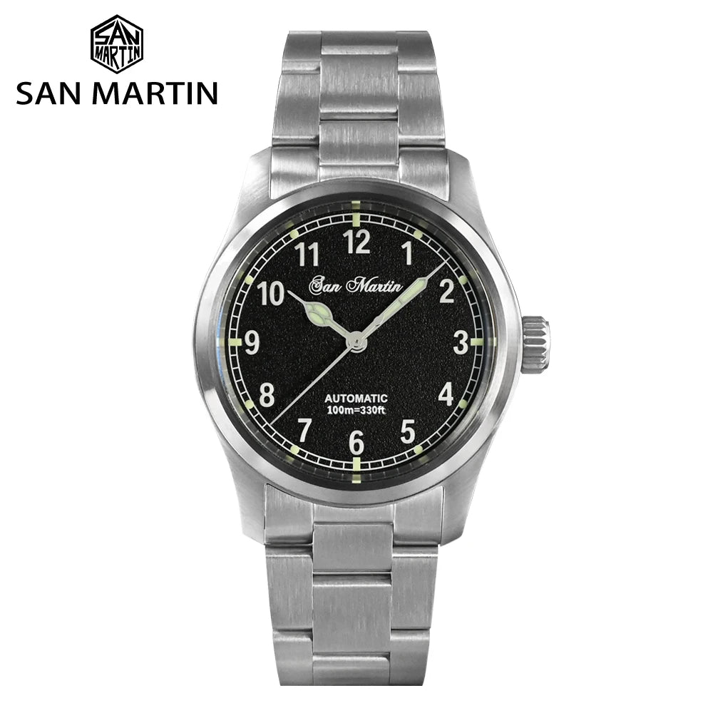 San Martin Simple Men Watch 37mm Pilot Miyota 8215 Classic Military Explore Automatic Mechanical Watches Waterproof 100m